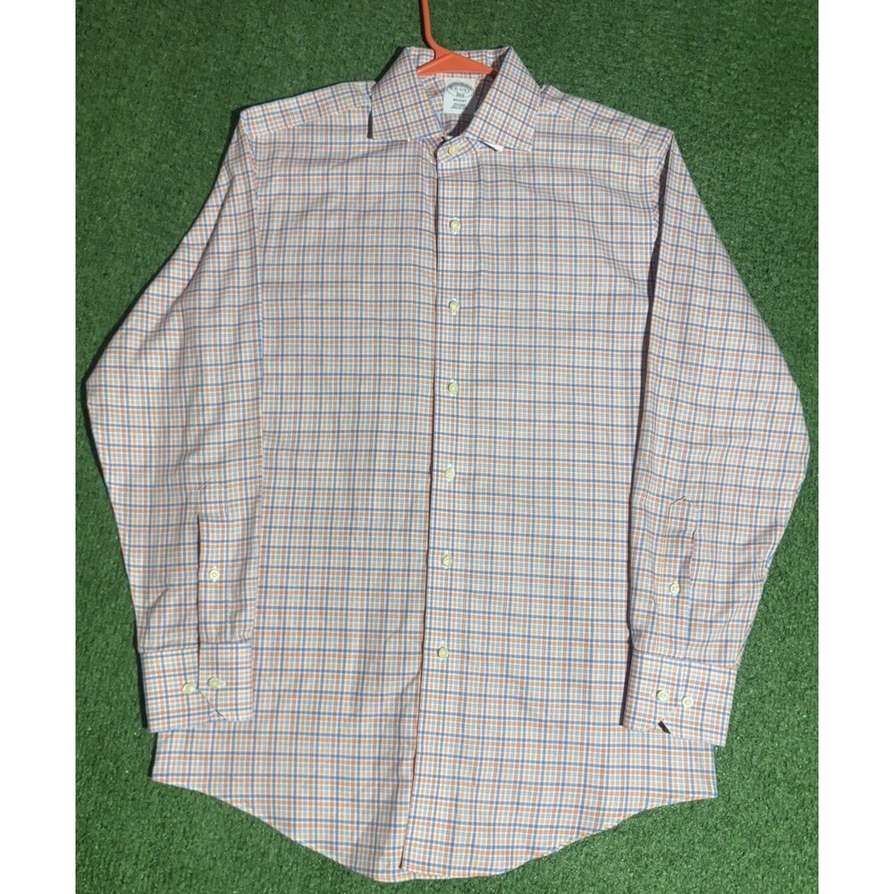 Brooks Brothers Regent 15-2/3 Orange Blue Check Cotton Dress Shirt Burron Down